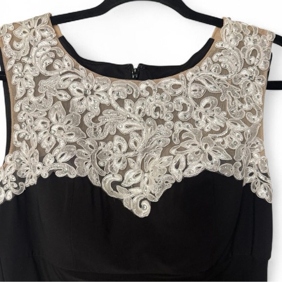 Alex Evenings Black Asymmetrical Dress with White Lace Alex Evenings Black Asymmetrical Dress with White Lace
